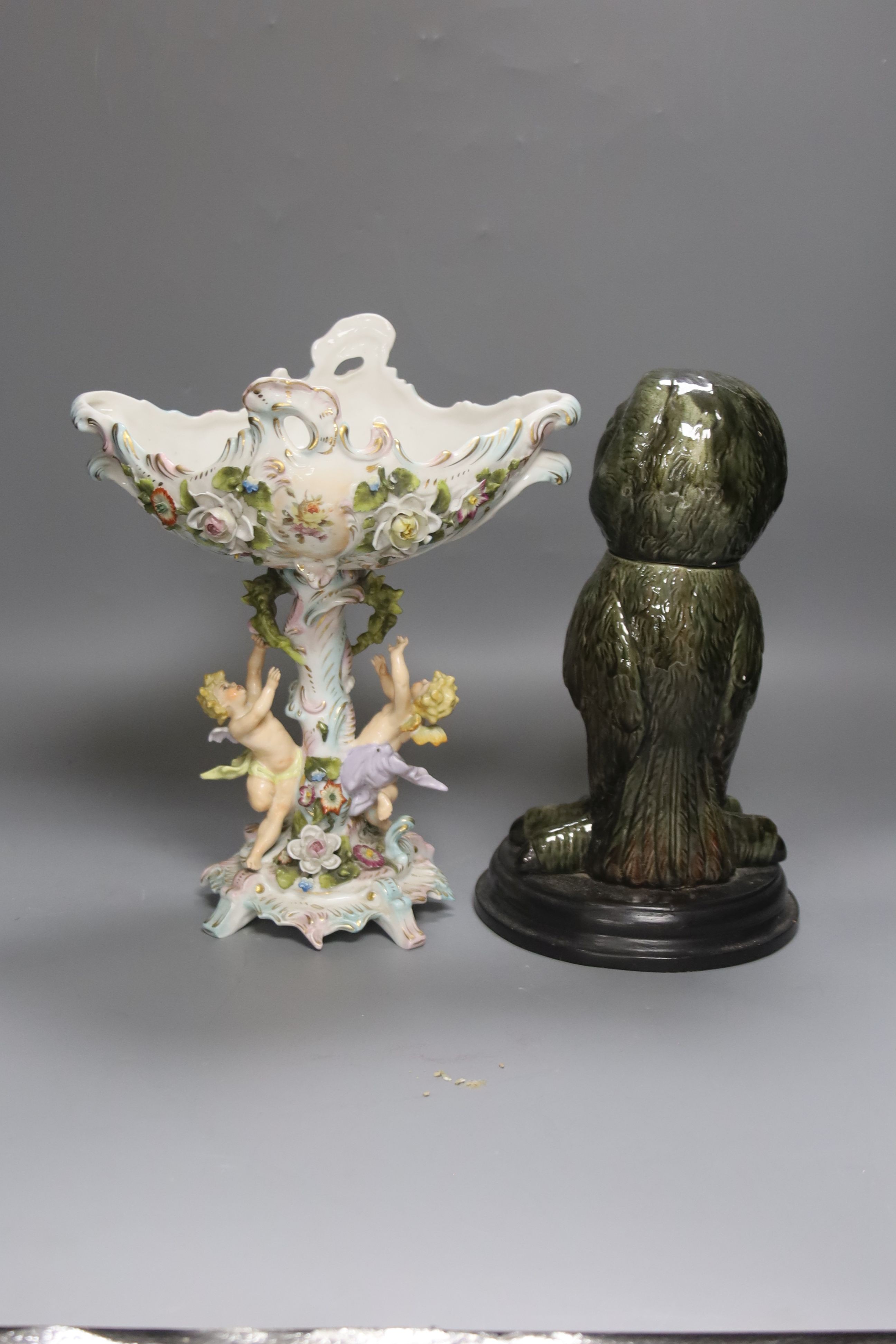 A Martinware style bird and a French centrepiece